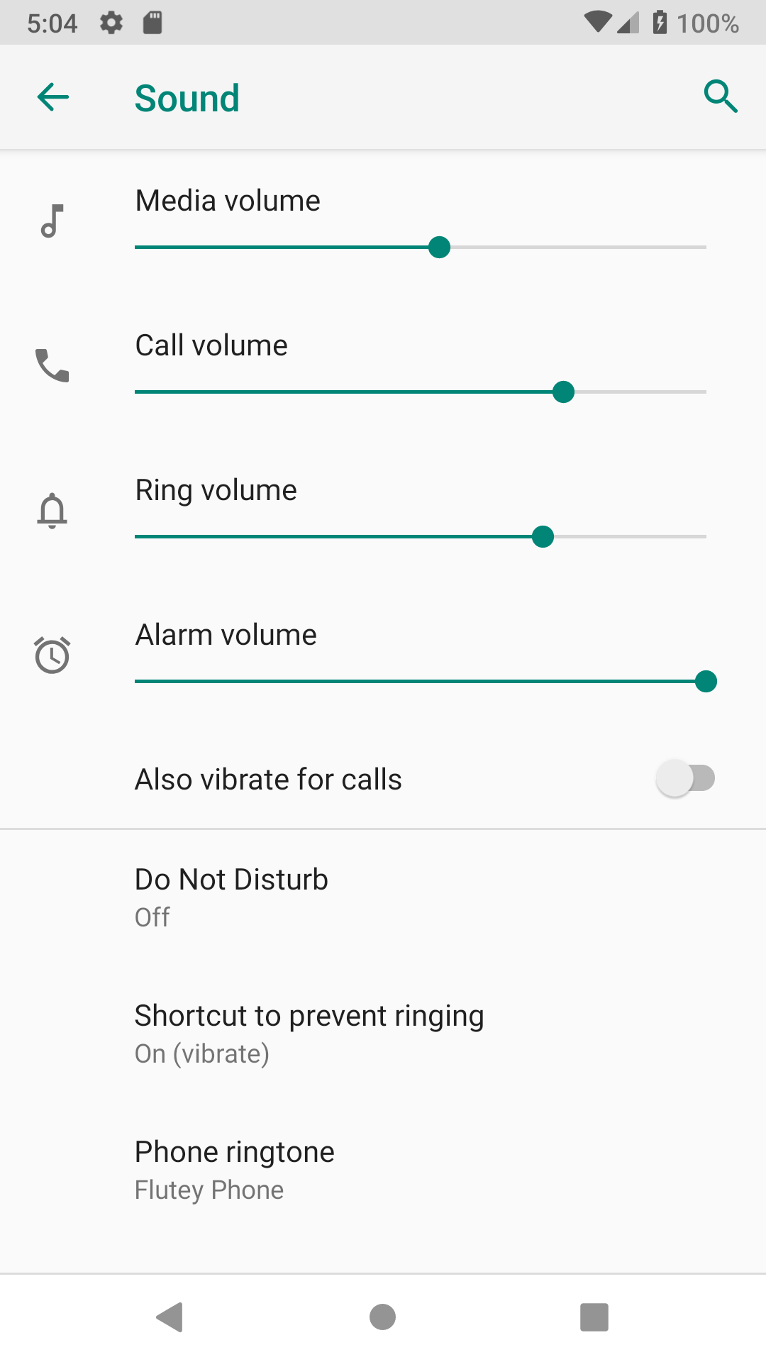 Android's different volume channels settings